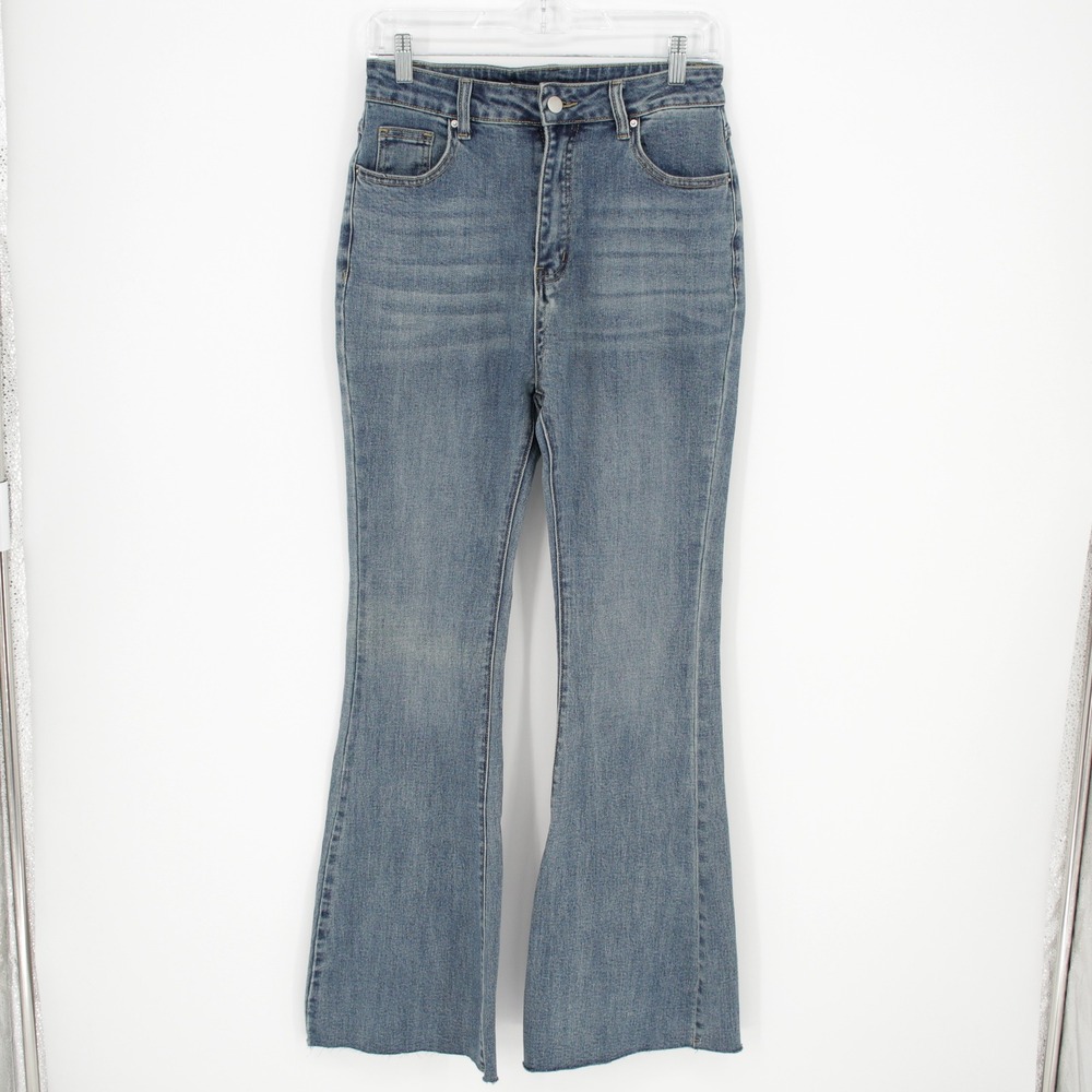 Commense NWT Women's Blue High Rise Raw Hem Flare Jeans Size 27" Waist